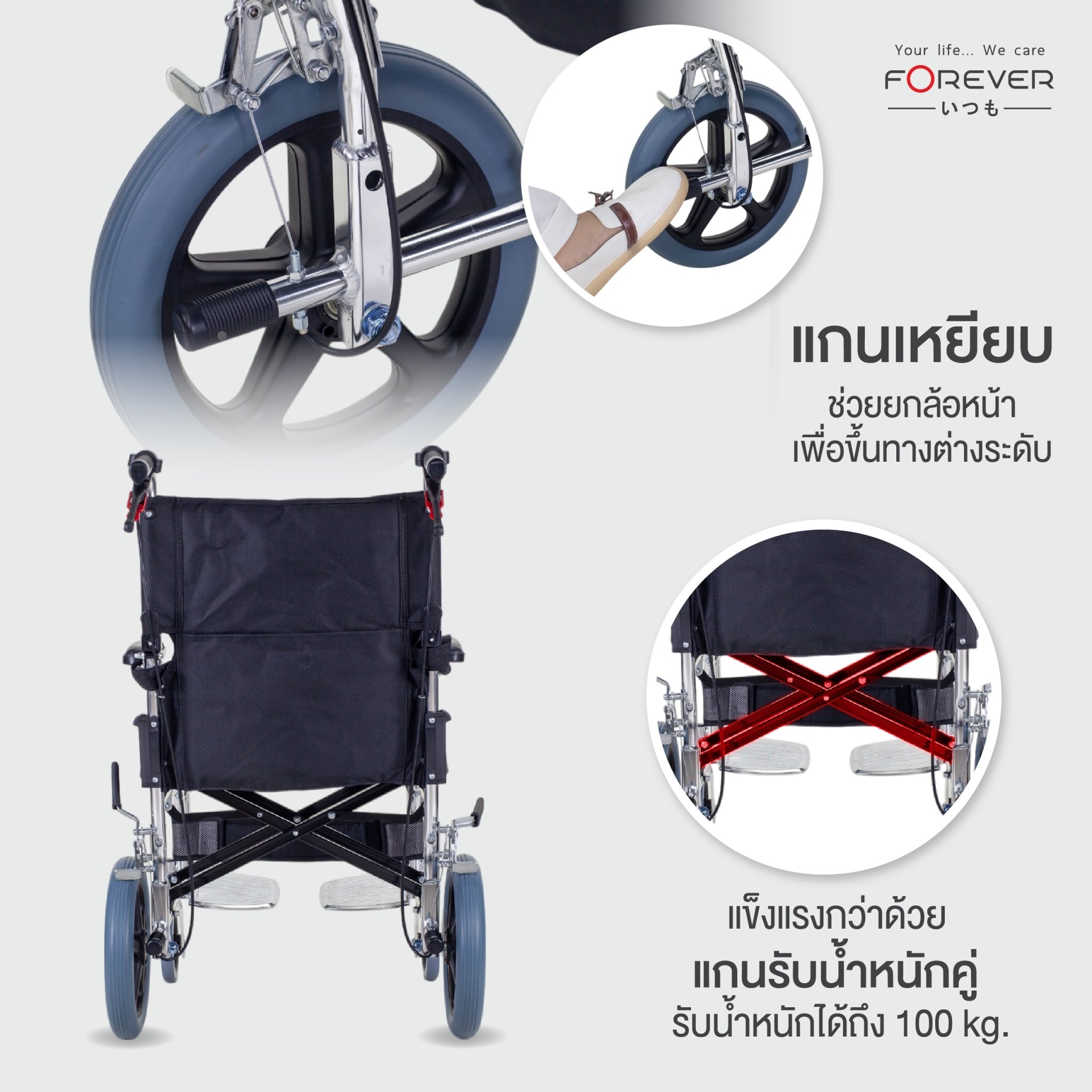 รถเข็นวีลแชร์ FOREVER TRAVEL LIGHT สีกรมท่า_3